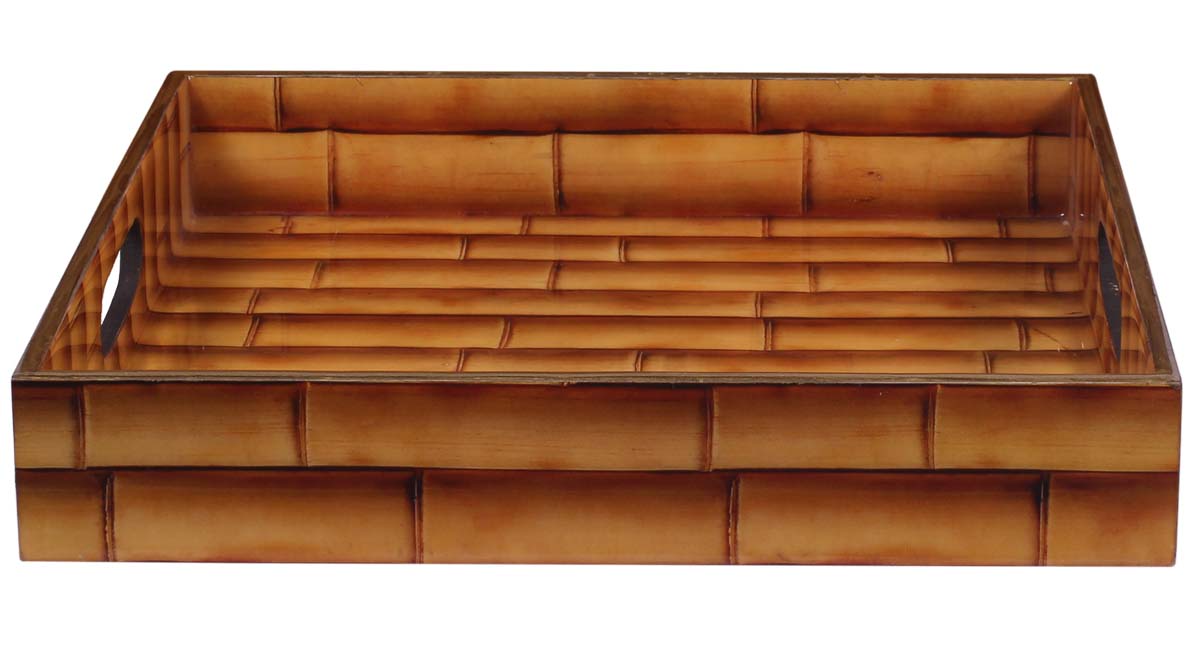 Buy in Bulk Wholesale Serving Tray in MDF - Brown - 12” Hand-Crafted Decorative Tray with Bamboo-Cane Pattern - Classic Serve-Ware/Decor from India